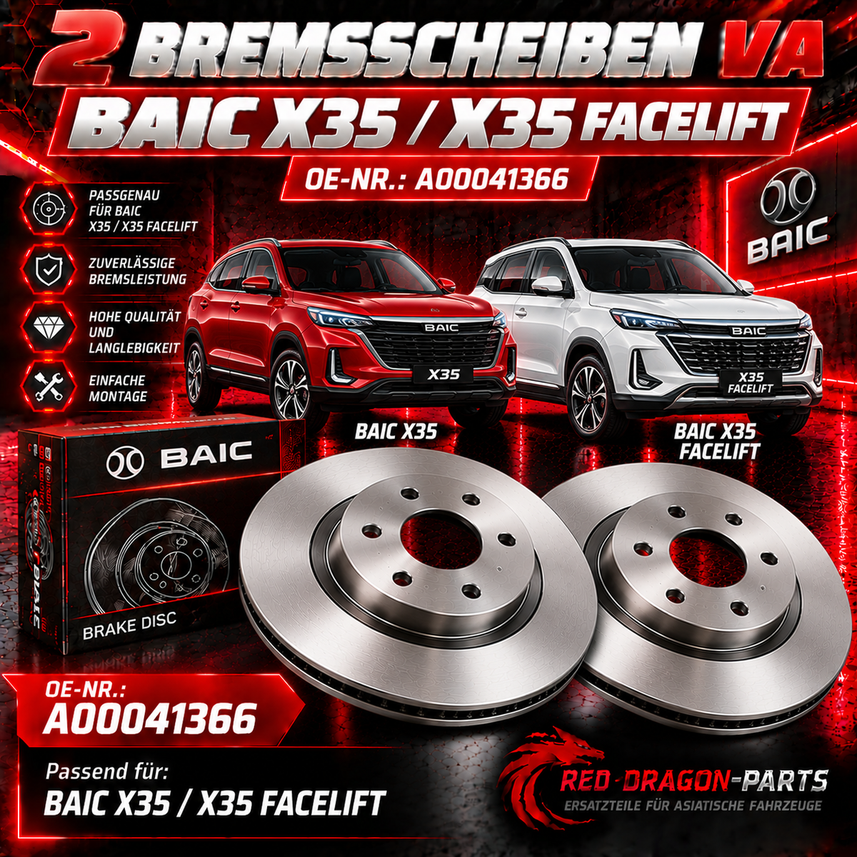 2 Bremsscheiben Vorderachse BAIC X35 / X35 Facelift – A00041366