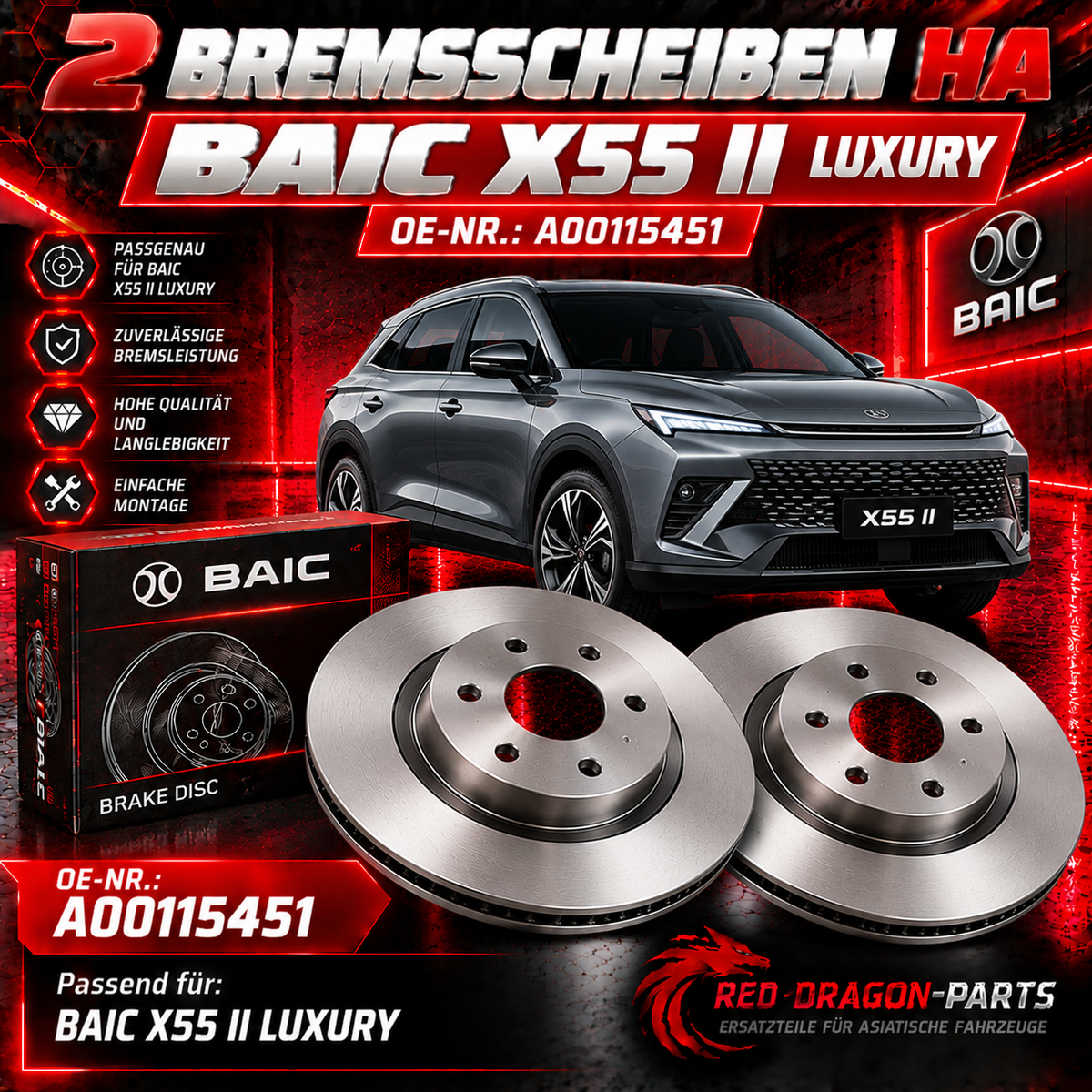 2 Bremsscheiben Hinterachse BAIC X55 II Luxury – A00115451