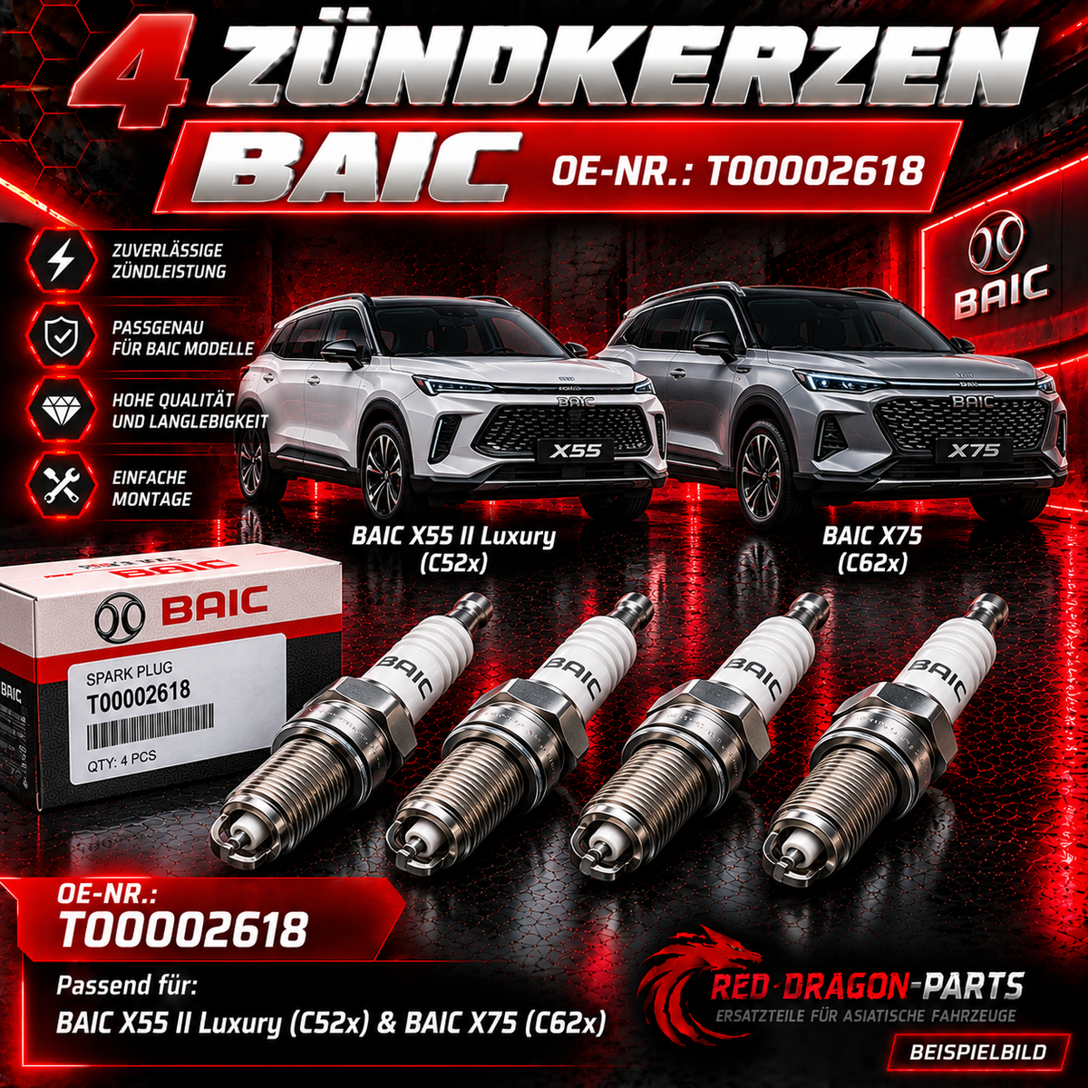 4 spark plugs BAIC X55 II Luxury (C52x)