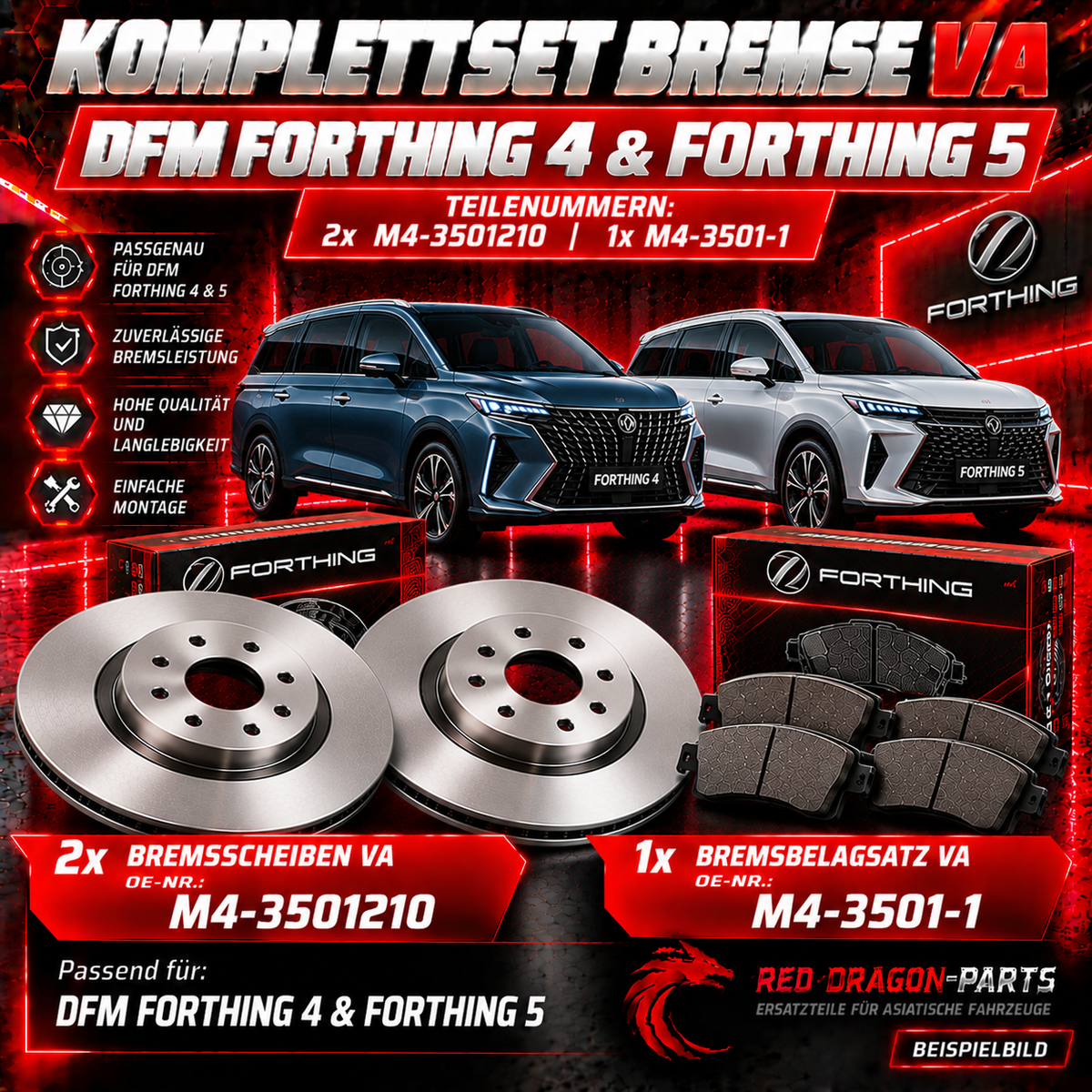 Bremsen-Set Vorderachse DFM Forthing 4 & 5 – Bremsscheiben und Bremsbeläge
