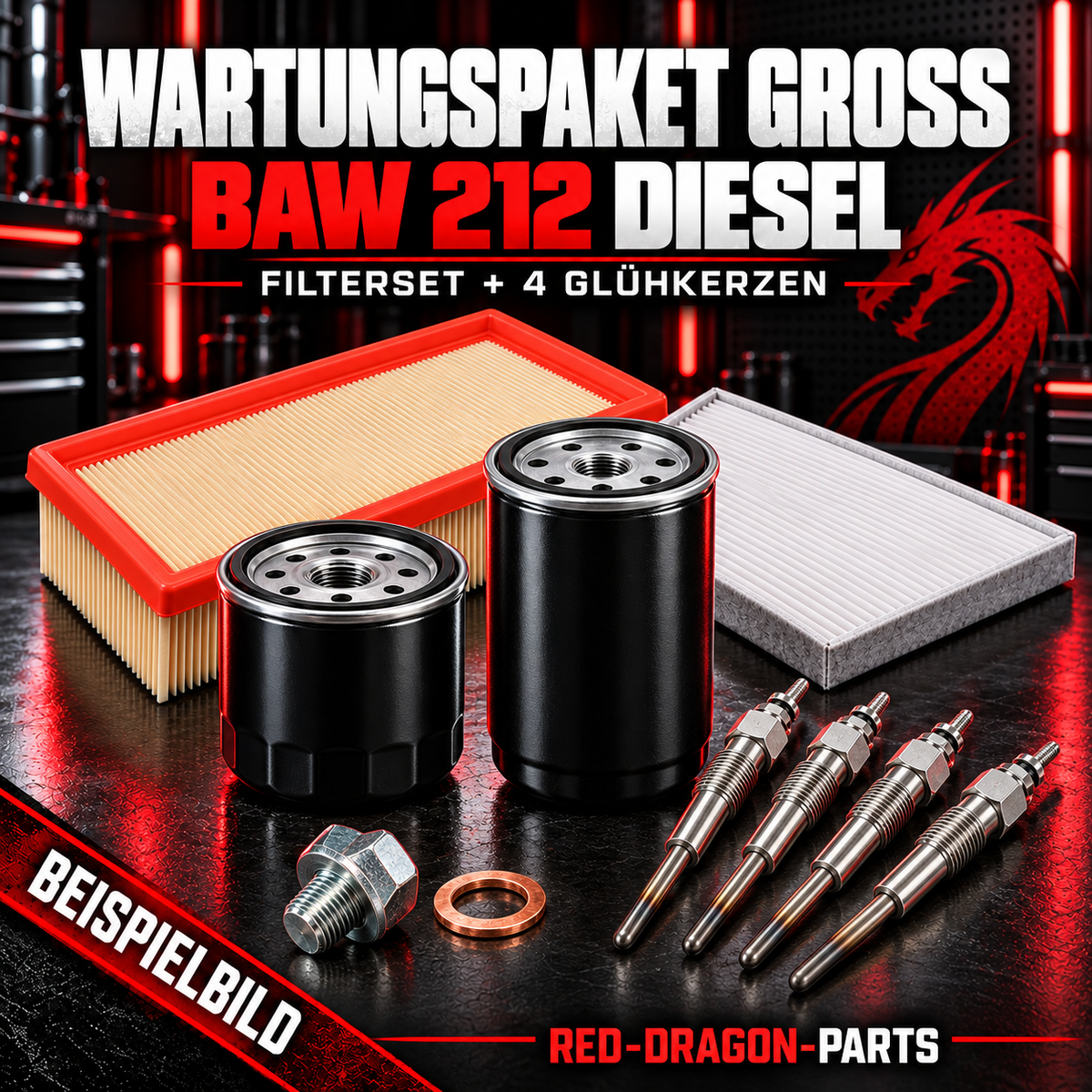 Großes Wartungspaket für BAW 212 Diesel | 4 Filter & 4 Glühkerzen