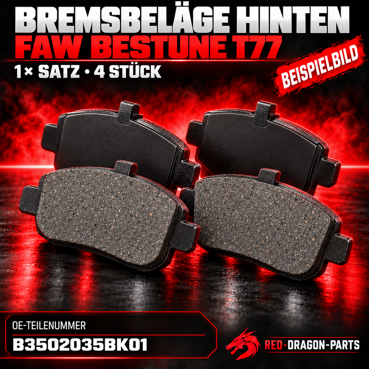 Bremsbeläge hinten für FAW Bestune T77 | 4 Stück | B3502035BK01