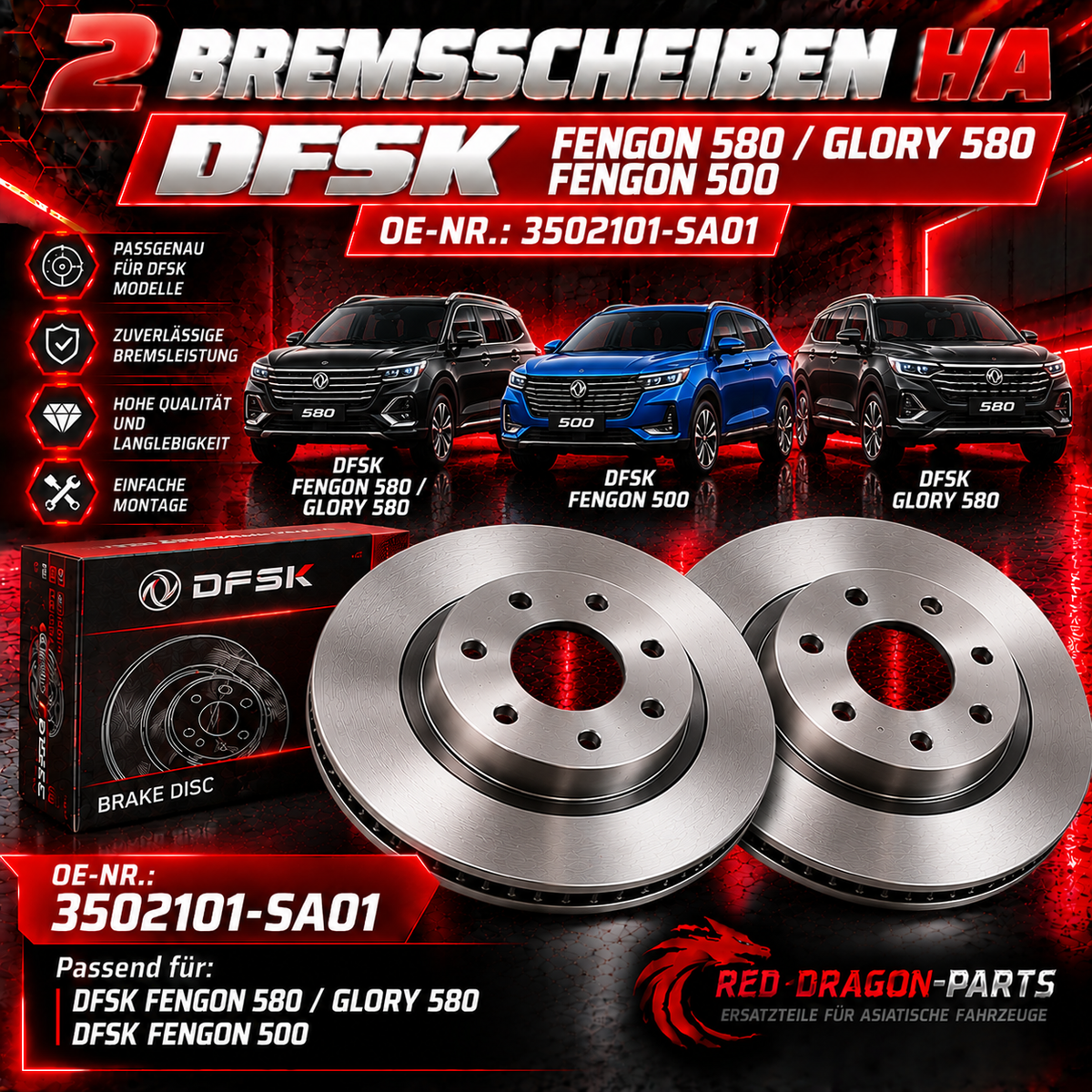 2 Bremsscheiben Hinterachse DFSK Fengon 500 & 580 / Glory 580 – 3502101-SA01