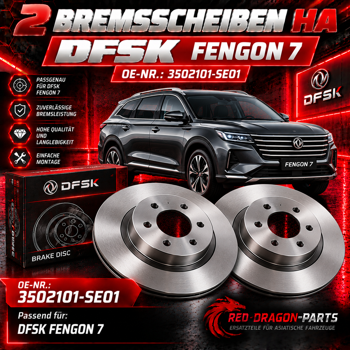 2 Original-Bremsscheiben Hinterachse DFSK Fengon 7 – 3502101-SE01
