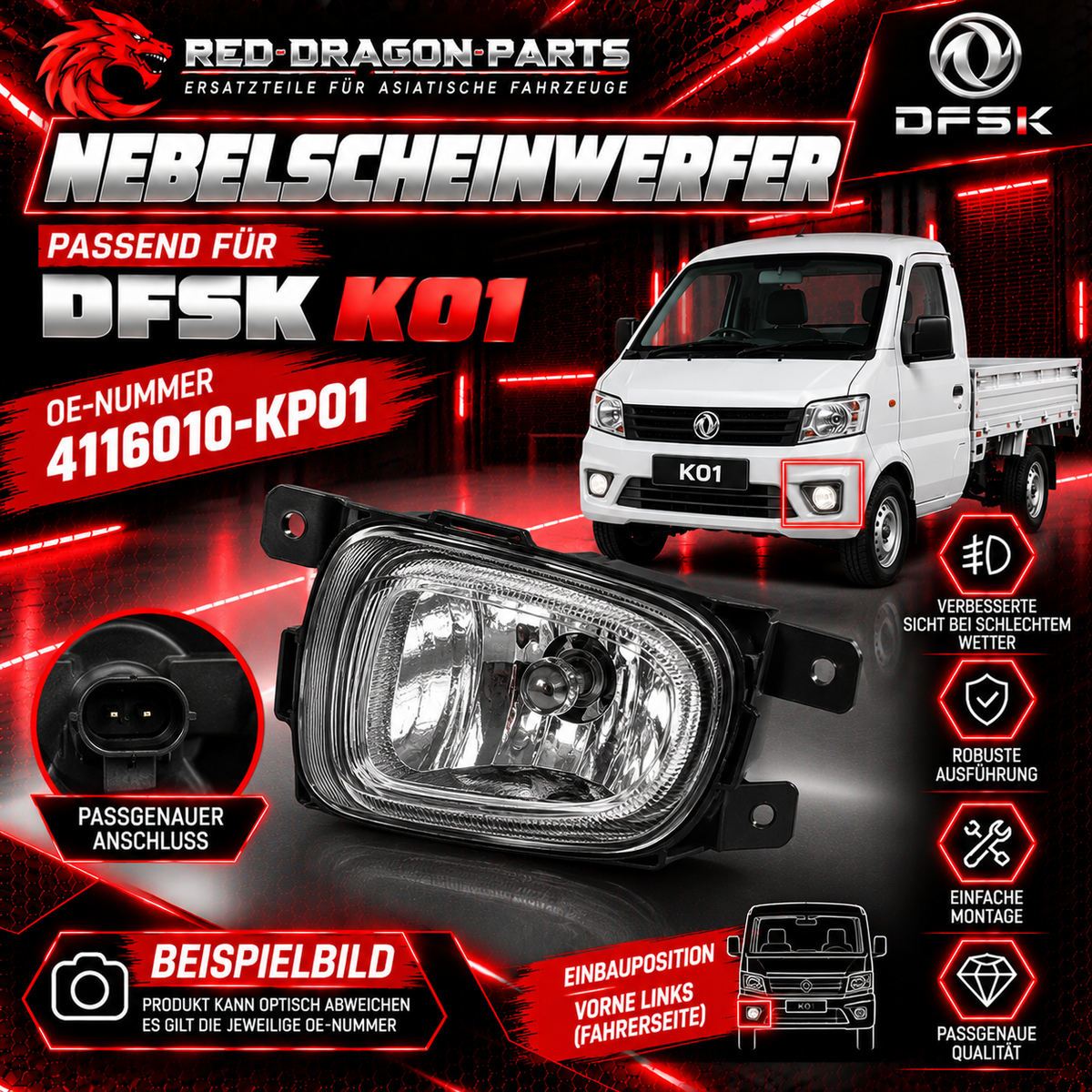 Nebelscheinwerfer links für DFSK K01 | OE 4116010-KP01