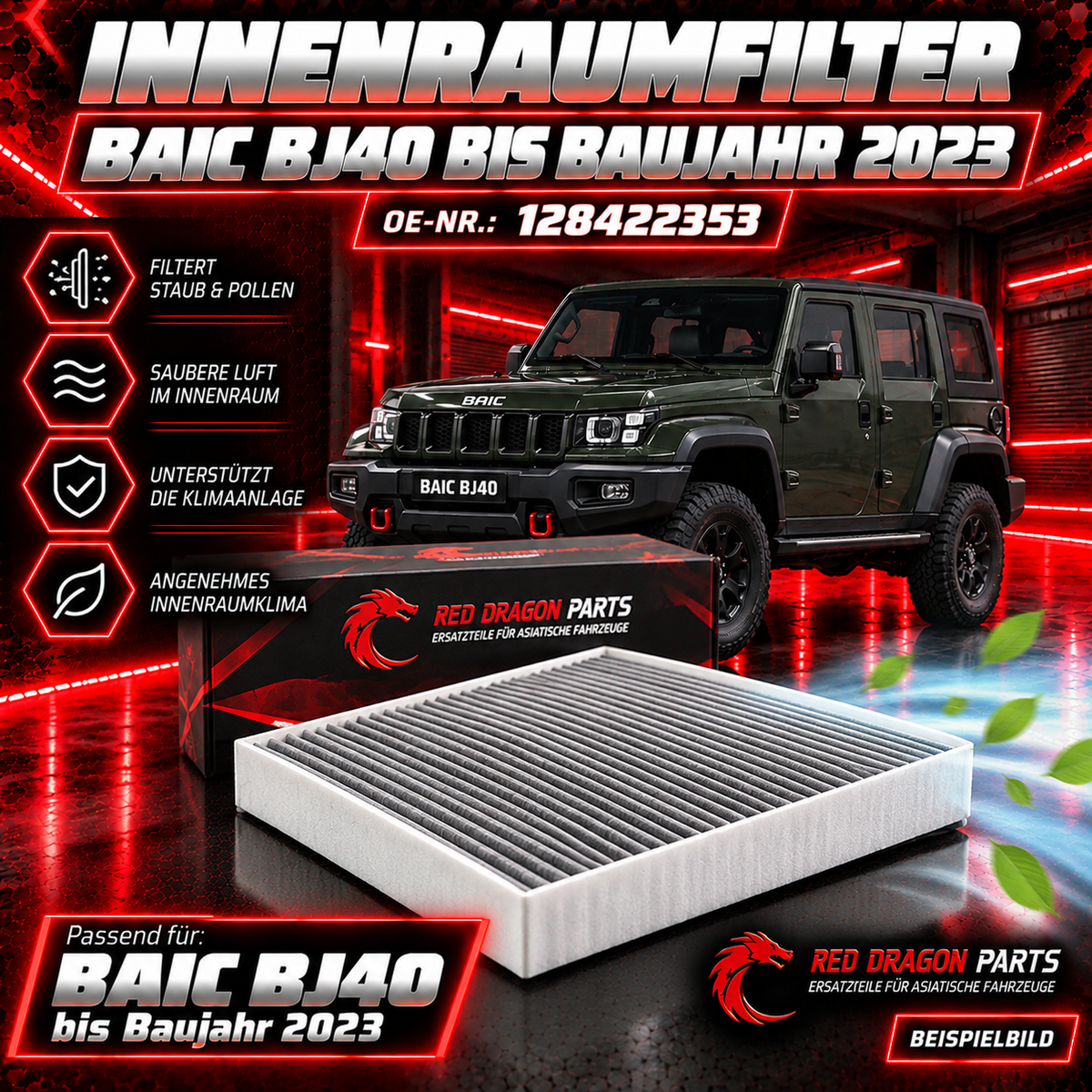 Innenraumfilter für BAIC BJ40 bis Baujahr 2023 – OE 128422353