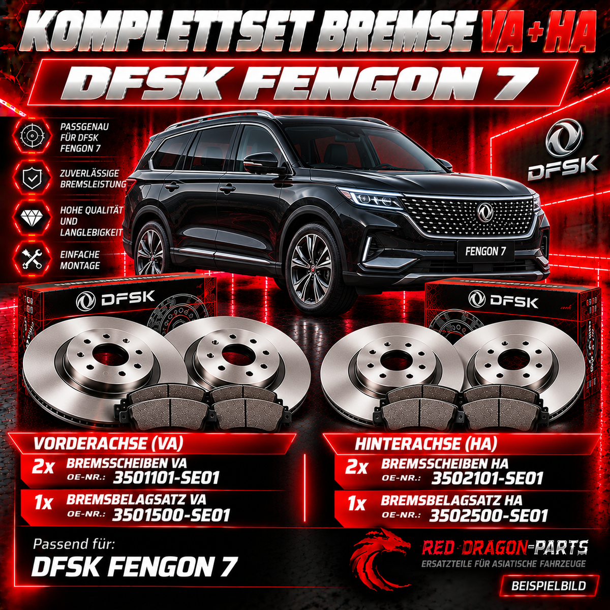 Original Bremsen-Set vorne & hinten DFSK Fengon 7 – Scheiben und Beläge