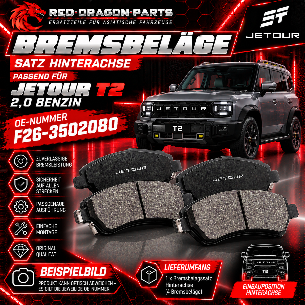 Bremsbelagssatz Hinterachse für Jetour T2 2,0 Benzin | OE F26-3502080