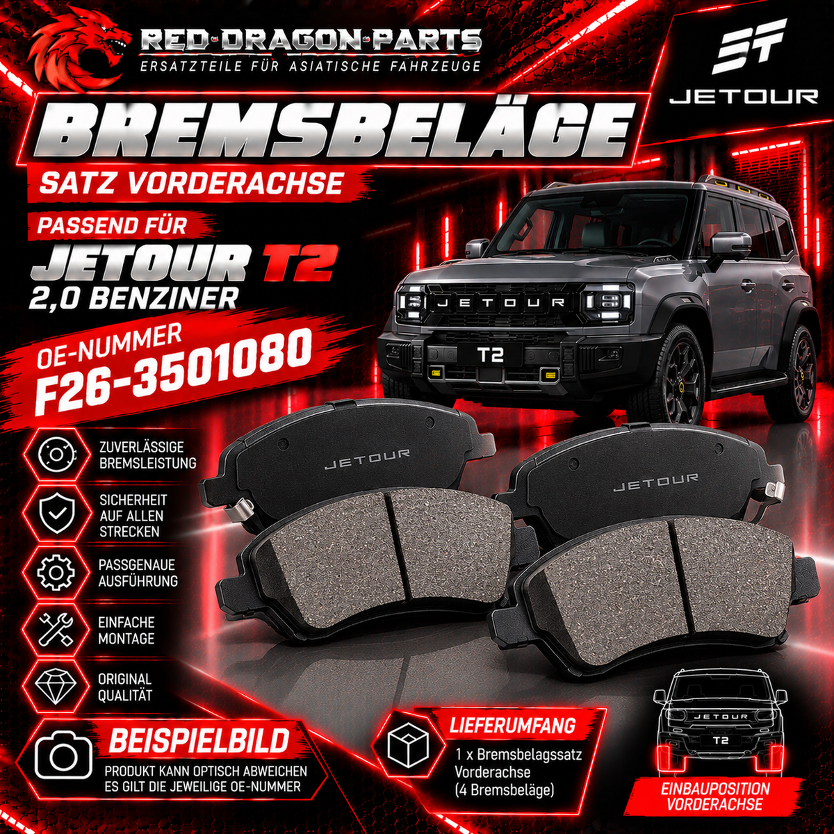 Bremsbelagssatz Vorderachse für Jetour T2 2,0 Benziner | OE F26-3501080