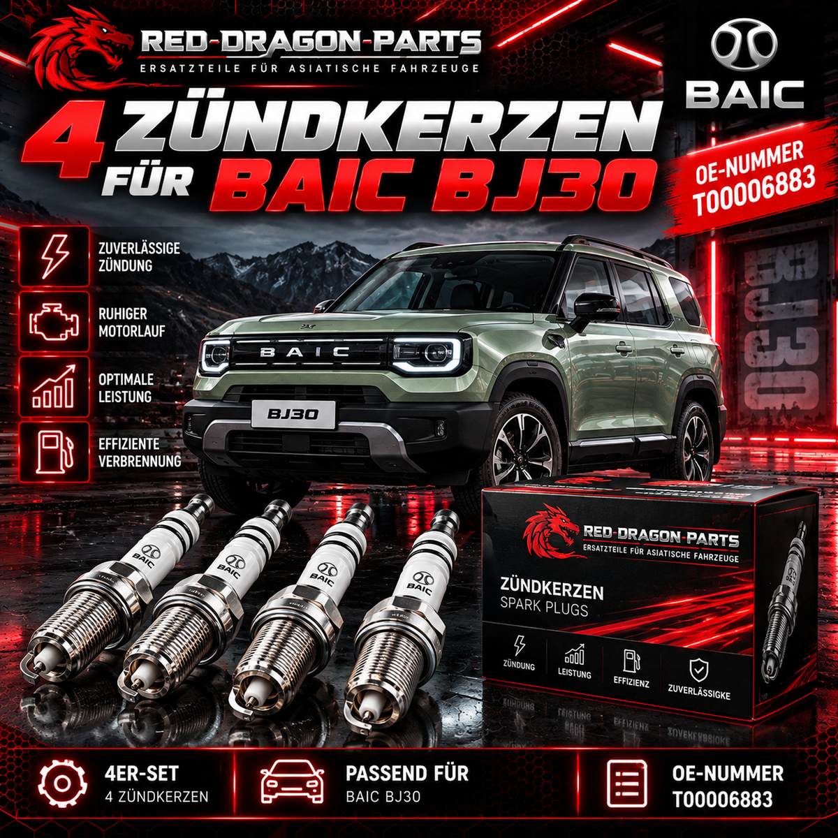 Zündkerzen 4er-Set für BAIC BJ30 – OE T00006883