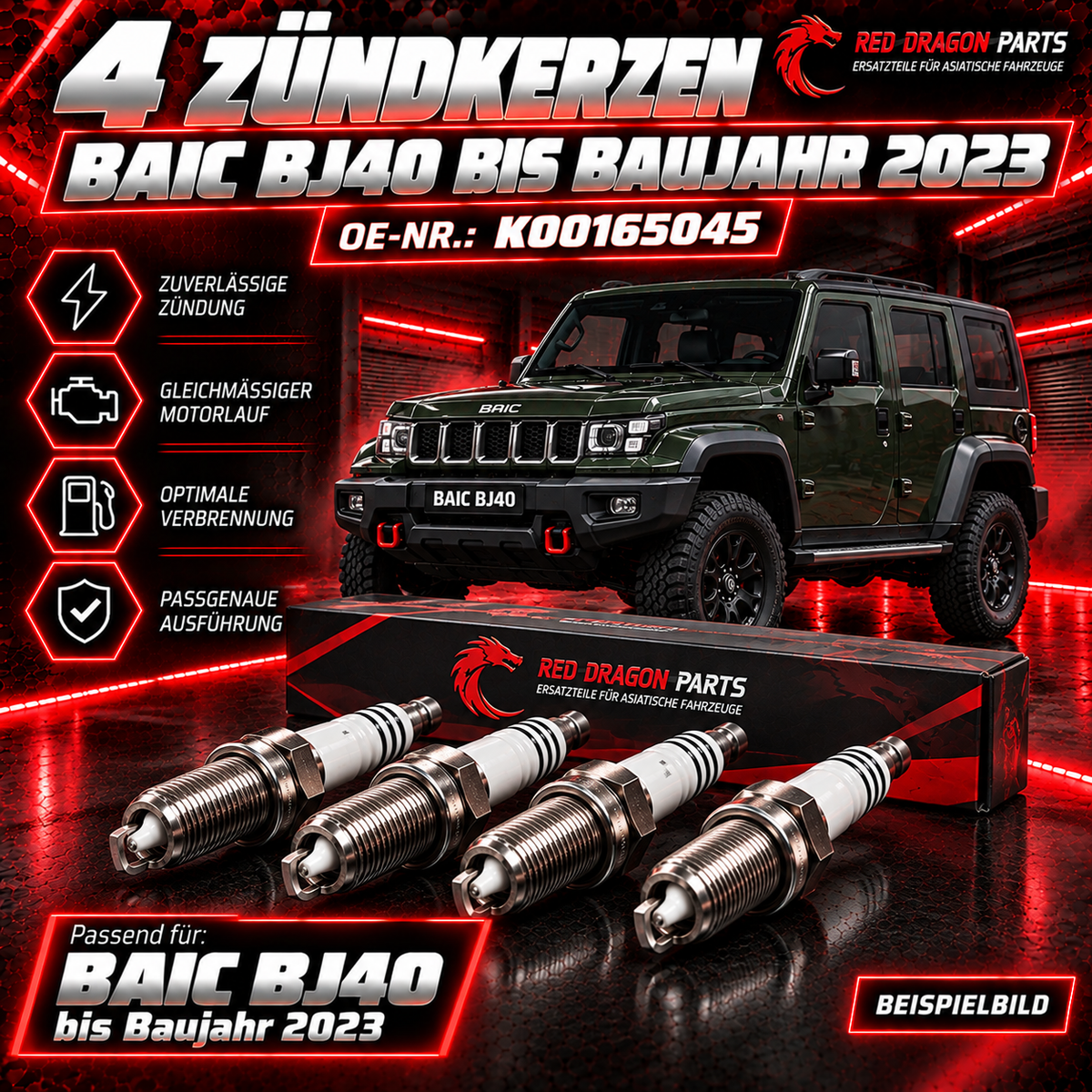4er-Set Zündkerzen für BAIC BJ40 bis Baujahr 2023 – OE K00165045