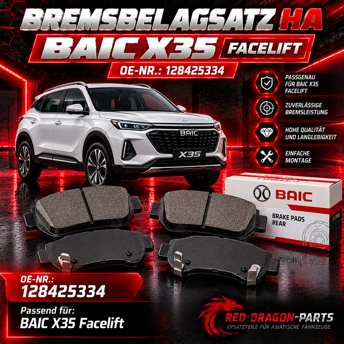 Bremsbelagssatz Hinterachse BAIC X35 Facelift – 128425334