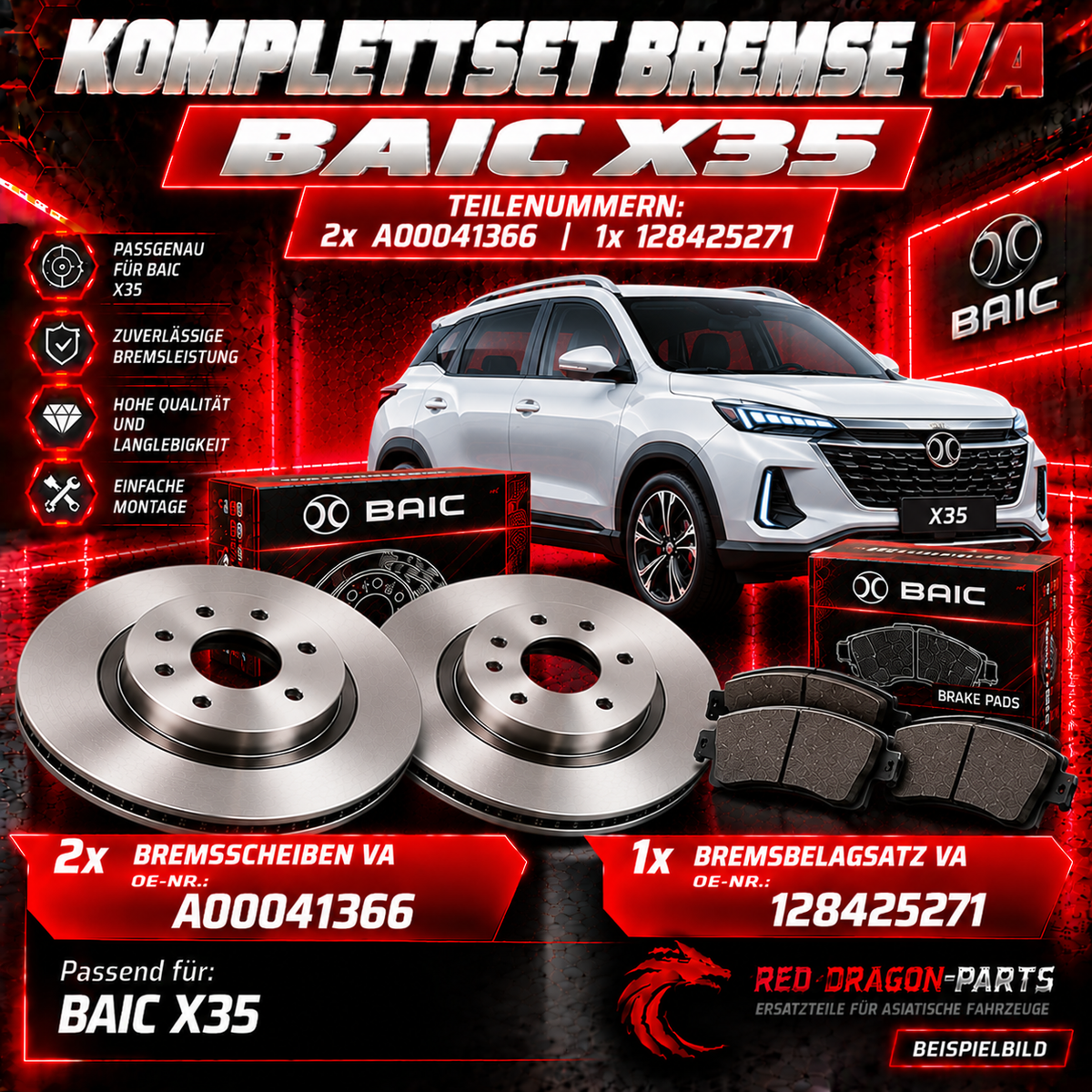 Bremsen-Set Vorderachse BAIC X35 – Bremsscheiben und Bremsbeläge