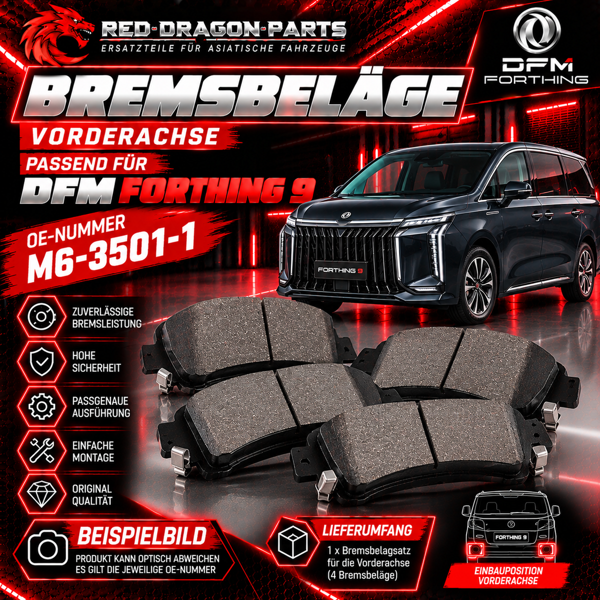 Bremsbelagsatz Vorderachse für DFM Forthing 9 | OE M6-3501-1