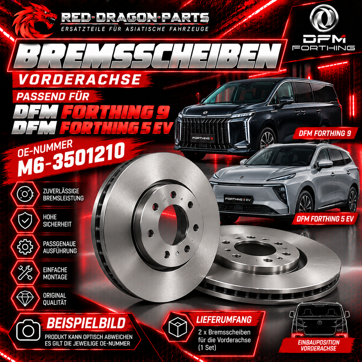 Set Bremsscheiben Vorderachse für DFM Forthing 9 / Forthing 5 EV | OE M6-3501210