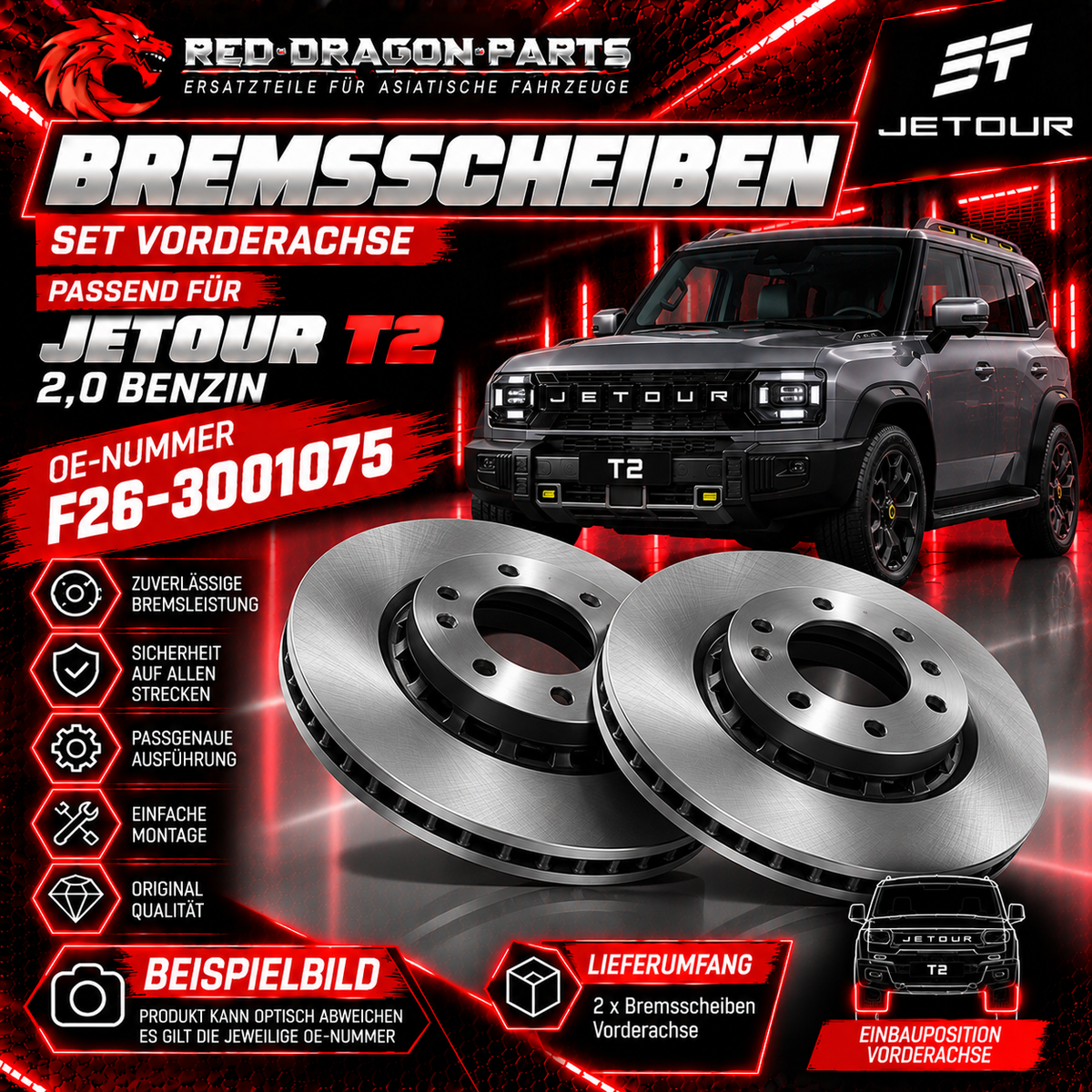 Set Bremsscheiben Vorderachse für Jetour T2 2,0 Benzin | OE F26-3001075