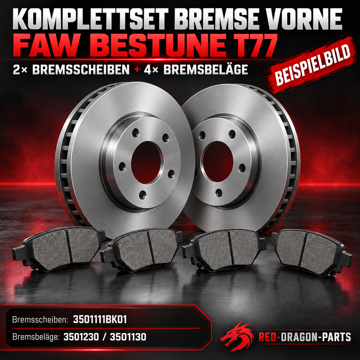 Bremsenset vorne für FAW Bestune T77 | 2 Scheiben + 4 Beläge