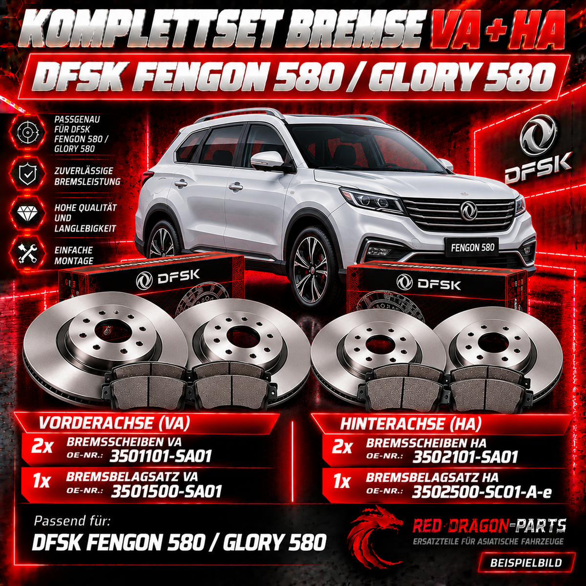 Brake complete set VA+HA DFSK Fengon 580 / Glory 580