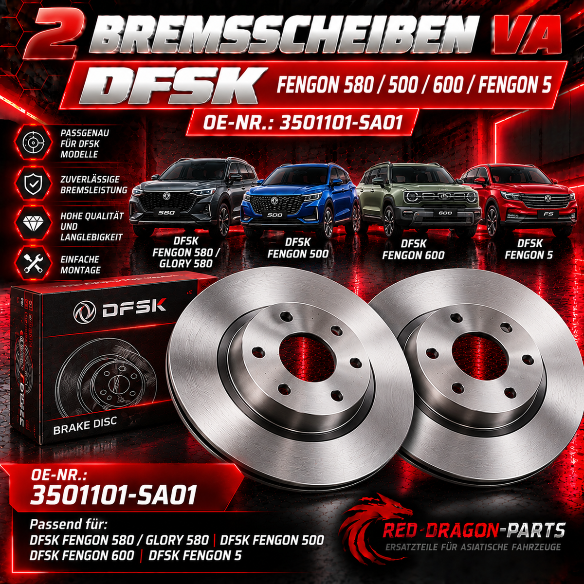 2 Bremsscheiben Vorderachse DFSK Fengon 5, 500, 580 / Glory 580 & 600 – 3501101-SA01