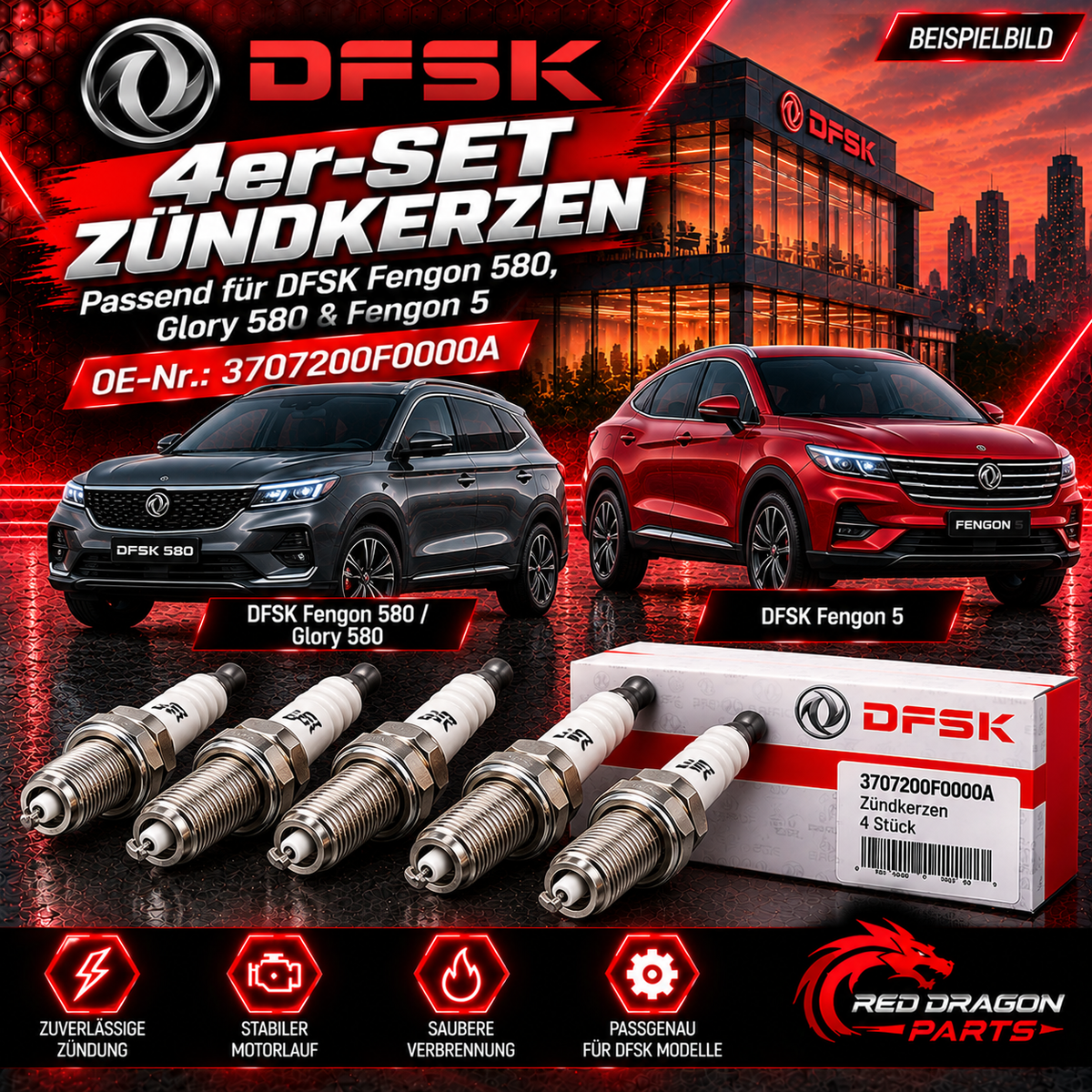 4 Zündkerzen DFSK Fengon 580, Glory 580 & Fengon 5