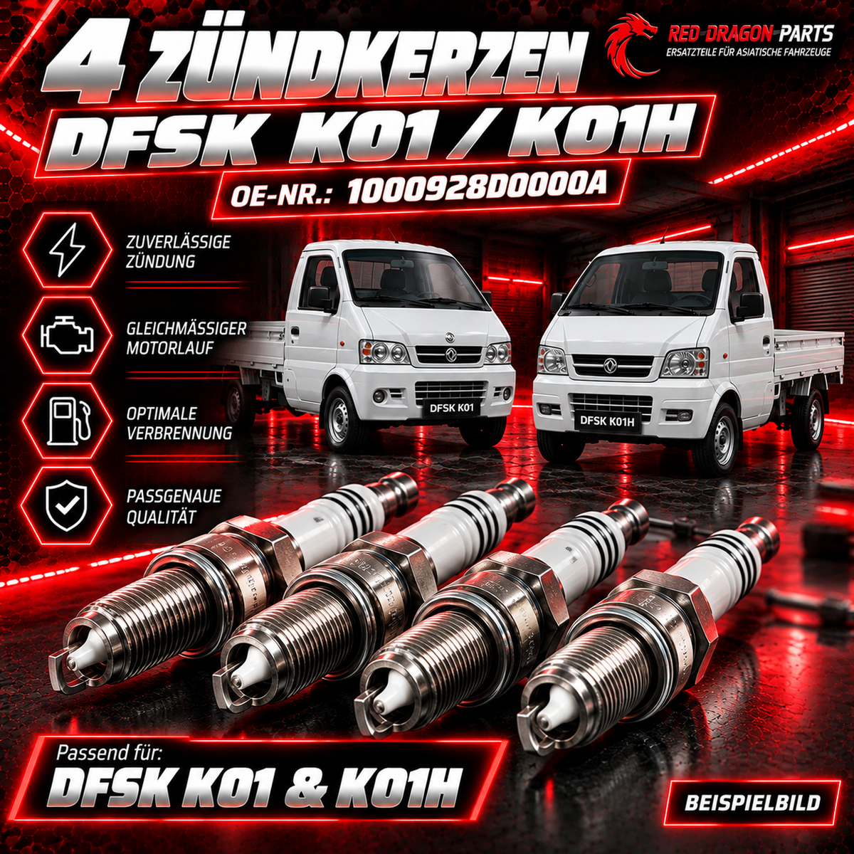 Zündkerzen 4er-Set für DFSK K01 / K01H – OE 1000928D0000A