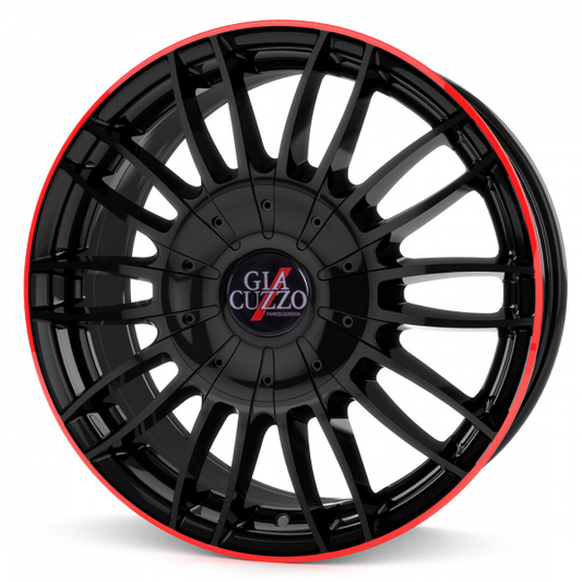 Allwetterkomplettradsatz Alu Duo-Line Schwarz-Glanz Rand-Rot 18" DFM Rich 6