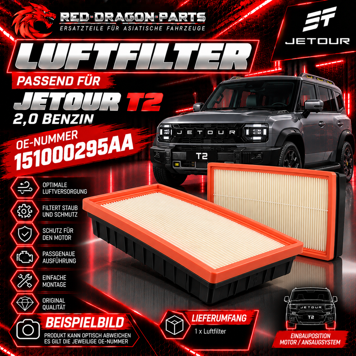 Luftfilter für Jetour T2 2,0 Benzin | OE 151000295AA