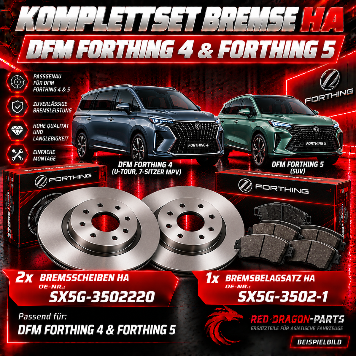 Bremsen-Set Hinterachse DFM Forthing 4 & 5 – Bremsscheiben und Bremsbeläge