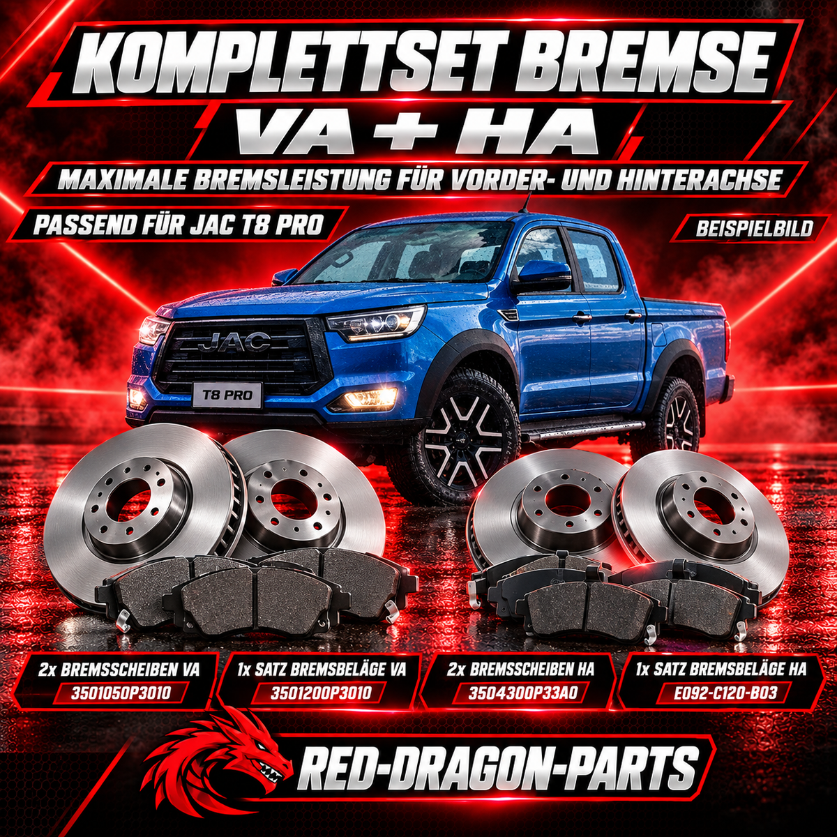 Bremsen-Set JAC 8 Pro vorne & hinten – Bremsscheiben & Bremsbeläge