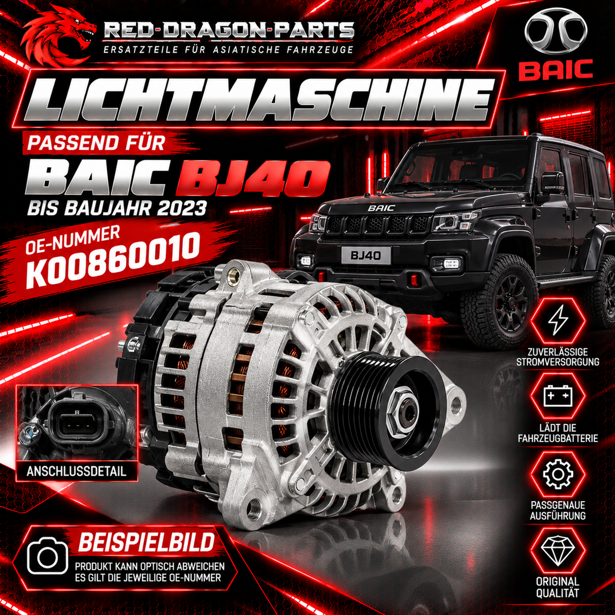 Lichtmaschine für BAIC BJ40 bis Baujahr 2023 | OE K00860010